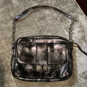 B. Makowsky leather handbag silver metallic